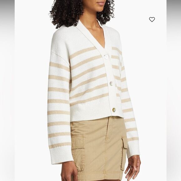 NWT Rails Geneva Striped Cotton-Blend Cardigan Sand Stripe XXS OVERSIZED - Picture 7 of 14